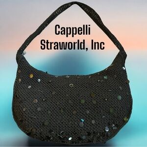 Cappelli Straworld Women's Black Crocheted Beaded Sequins Boho Y2K Shoulder Bag